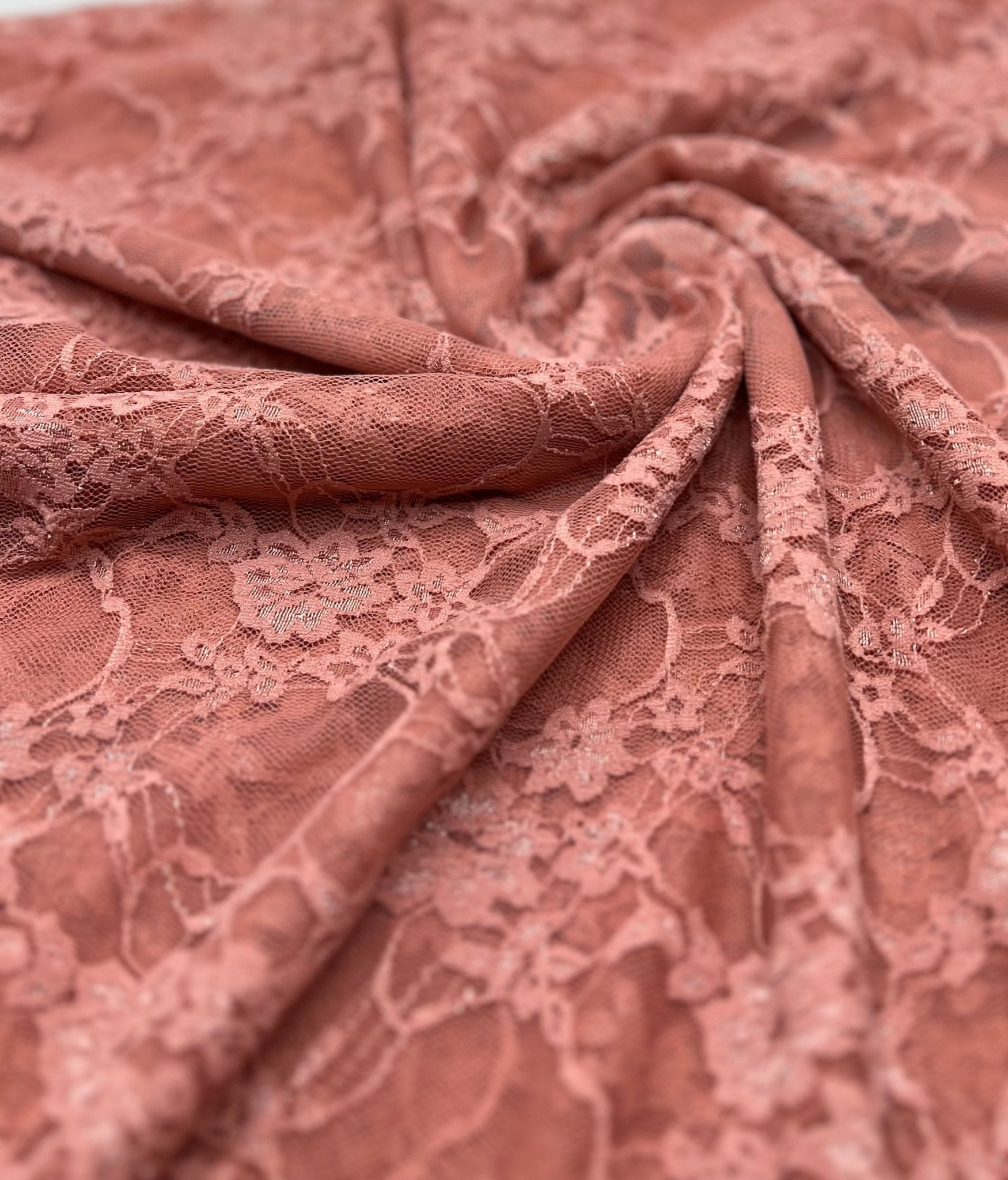 Dusky Pink Floral Lace Fabric Stretch - T9 Fabrics